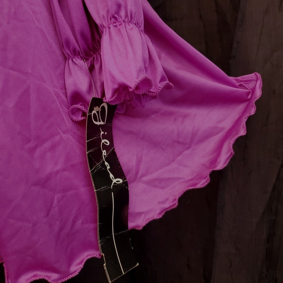 NEW Vintage GILEAD Babydoll Nightgown SILKY PURPLE Lace Collar Balloon Sleeve M - Picture 3 of 12